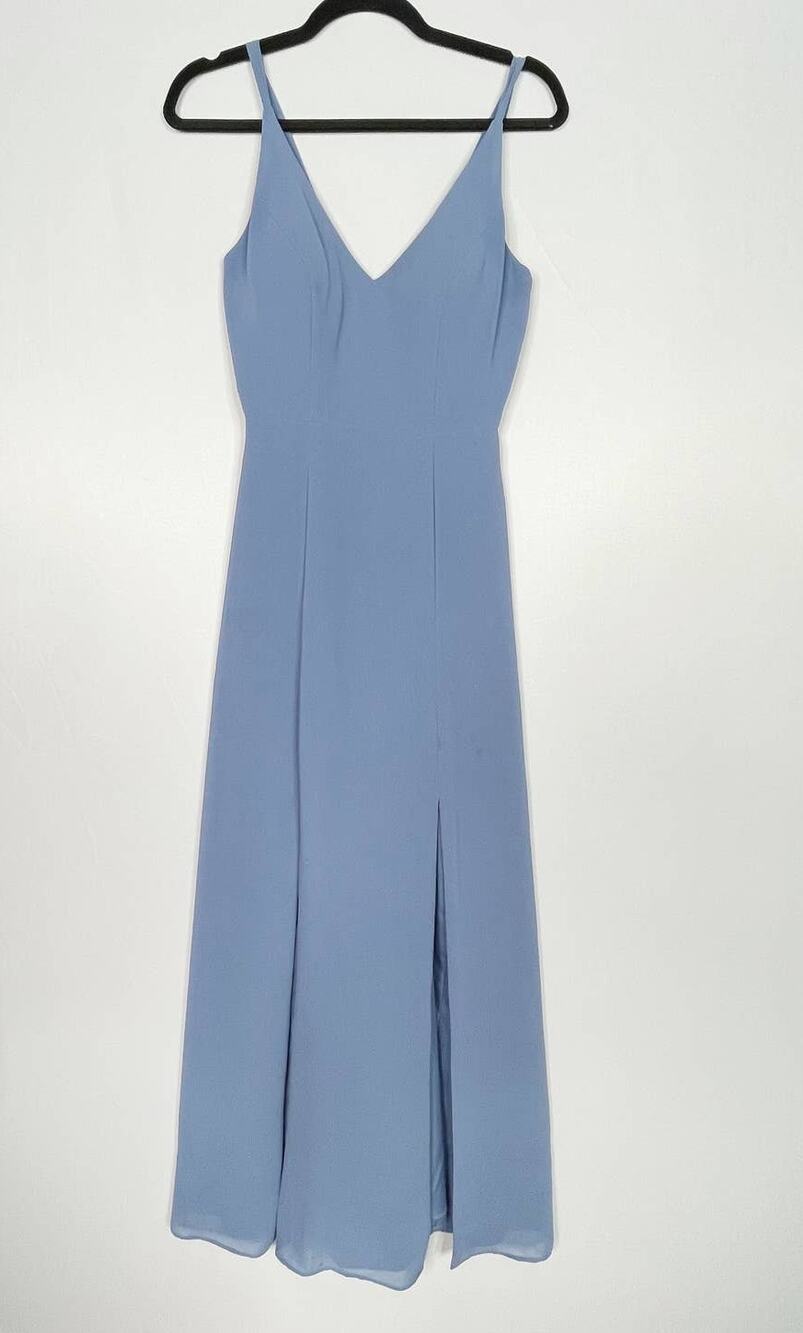 Social Bridesmaids Size 2 Larkspur Blue #8187 Dual Spaghetti Strap Crepe Dress